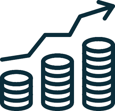 Coins with arrow pointing upwards